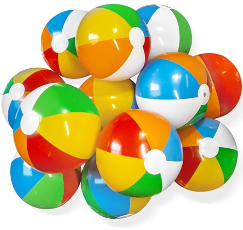 Novelty Place Aufblasbare Wasserbälle - 12er-Pack, 12 Durchmesser, helles regenbogenfarbenes, auslaufsicheres PVC - Strandpoolpartys, Schwimmspielzeug für Jugendliche