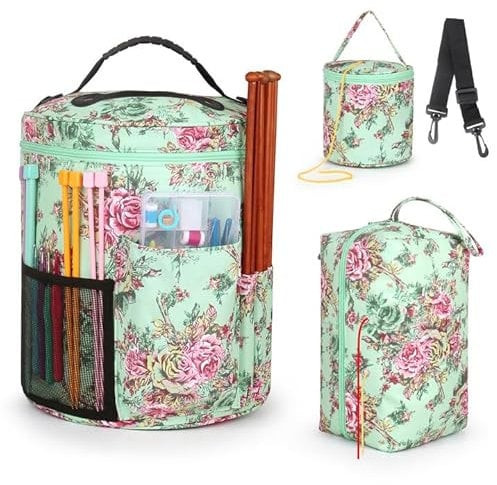 Katech Aufbewahrungstasche für Wolle Grün, Wolle Tasche Häkeln Stickset Stricken, Garnaufbewahrungstasche zum Tragen von Projekten, Häkelset Tasche, Garn Aufbewahrung Tasche mit Verstellbarer Gürtel