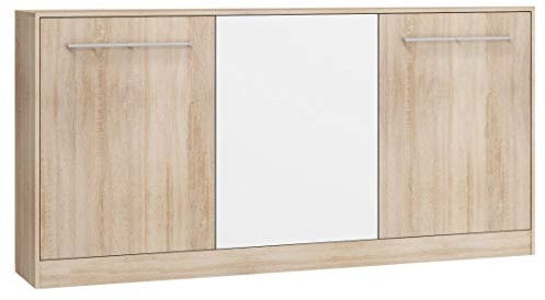 BIM Furniture Wandbett Horizontal Schrankbett Roger 90x200 cm Wandklappbett, Schrankklappbett, Schrank mit integriertem Klappbett, Funktionsbett (Sonoma Eiche/Weiss, Ohne zusätzlichen Regalen)