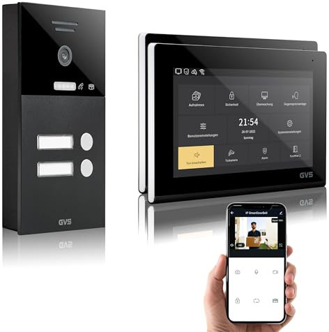 GVS - IP Video Türsprechanlage 2-Familienhaus mit Türöffner, HD Kamera, 2x7 Zoll Monitor & App - Smarte Video Türklingel mit Kamera & Gegensprechanlage (AVS1288A)