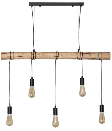 LEDKIA LIGHTING - Yagis Hängeleuchte | Elegantes Design | E27-Fassung für vielseitige Beleuchtung | Verstellbare Länge | Geeignet für Wohnzimmer, Küche, Schlafzimmer, Schwarz, Holz