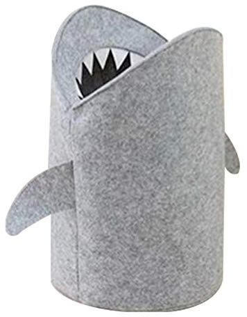 KIKOM Große Fühlte Aufbewahrungskorb,Cartoon Hai Aufbewahrungskorb Kinder,Grau Faltbare Wäschekorb aus Filz Aufbewahrungstasche für Baby Spielzeug,Kleidung,Haustiere (16 x 26 Groß)