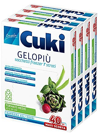 Cuki Gelopiù Freezer Bags 7 Layers Maxi Medium Stock - 23 X 32 Cm - 2.5 L - 4 Packs Of 40 Pieces - 630 g