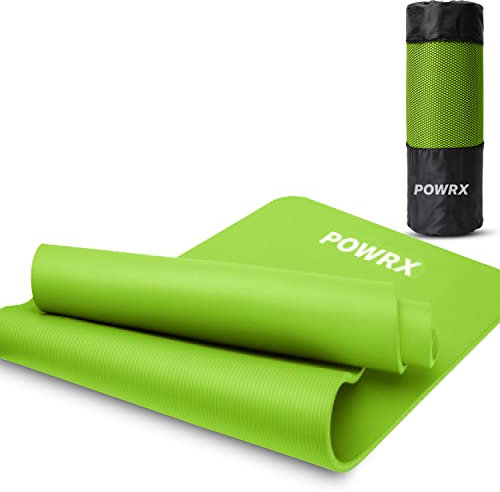 POWRX Gymnastikmatte Yogamatte (Hellgrün 183 x 60 x 1.5 cm) Premium inkl. Tragegurt & Tasche sowie Übungsposter I Sportmatte Phthalatfrei, Geprüft, 183 x 60 cm I Dicke: 1cm oder 1,5cm