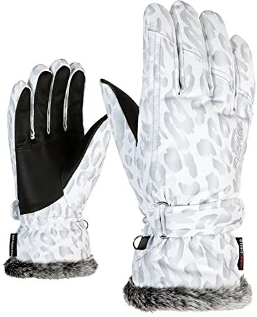 Ziener Damen Skihandschuhe Winterhandschuhe Handschuhe KIM lady glove 801117, Farbe:Weiß, Artikel:-193 leo, Größe:8