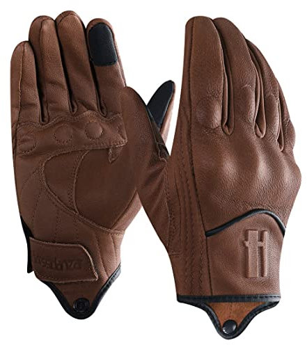 Harssidanzar Guantes de Moto de Cuero con Pantalla táctil de Piel de Cabra de Dedo Completo para Hombre GM028E, Sillín marrón(Upgrade), Talla XS