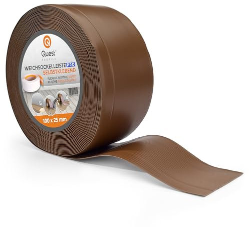 Quest Plinthe Souple - 100 mm x 25 mm - Plinthe en PVC de finition, Baguette de finition - Pour murs, sols – PVC, flexible, imperméable, décorative (Marron, 25m)