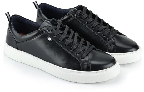 Silver Street London Men's Holden Leather Trainers | Premium Cupsole Lace-Up Sneakers with Contrast Sole | Smart Casual Shoes Black