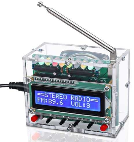 FM Radio Kit, ICSTATION Soldering Projects Radio with LED Flashing Lights FM 87-108MHz Soldering Practice Kit DIY Radio Kit LCD1602 Display for Learning Teaching STEM Education Father's Day Present