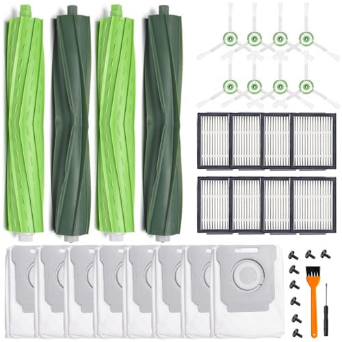 Lot de 26 pièces de rechange pour aspirateur robot iRobot Roomba i7 i7+ i3 i3+ i4 i4+ i6 i6+ i8 i8+ j7 j7+/Plus E5 E6 E7, 2 brosses à rouleaux en caoutchouc multi-surfaces, 8 filtres, 8 brosses