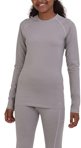 TCA Girls' SuperThermal Long Sleeve Performance Base Layer Running Training Top - Light Grey Marl, 6-8 Years
