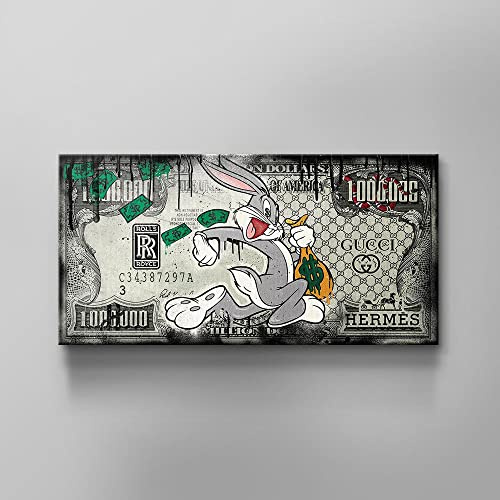 DotComCanvas® Limitiertes Wandbild Luxus Leinwandbild Bunny Dollar Popart - Fast Bunny Größe 100 X 50 CM, Farbe Ohne Rahmen