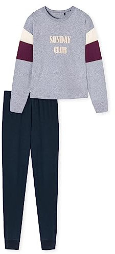 Schiesser Mädchen Schlafanzug Set Pyjama warme Qualitäten Frottee-Fleece-Sweat-Größe 140 bis 176 Pyjamaset, grau-Mel_179980