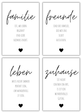 Freyheit | Premium Poster Set | stilvolles Bilder-Set für Wohnzimmer oder Schlafzimmer in schwarz-weiß | DIN A4 oder A3 (21 * 30cm oder 30x42cm) | OHNE Bilderrahmen (Familie, A3 (29,7cm*42cm))
