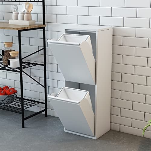 [en.casa] Mülltrennsystem Sollentuna Mülleimer 2 Fächer Küche 2 x 14 L Abfalleimer Müllschrank schmal 93 x 33 x 25 cm Metall Weiß