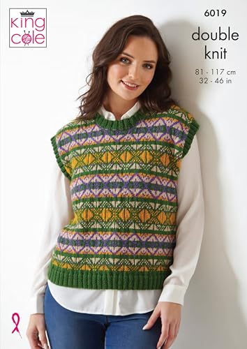 King Cole Ladies DK Knitting Pattern Diamond or Fairisle Pattern Slipover Top (6019)