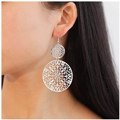 Inateannal Vintage Filigrane Scheiben Ohrringe Silberne Filigrane Kreis Baumeln Ohrringe Doppelter Kreis Haken Ohrringe Hohl Rund Filigran Blumen Ohrringe Schmuck Für Frauen Und Mädchen Geschenke