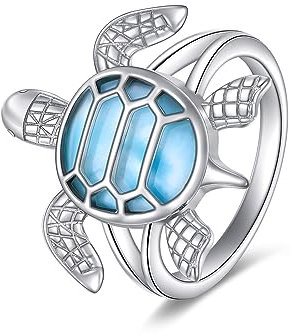 VONALA Schildkröte Ring 925 Sterling Silber Larimar Schildkröte Ring Sommer Ozean Strand Schmuck Geschenke für Damen Mädchen