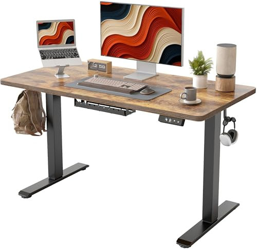 BEXEVUE Height Adjustable Electric Standing Desk - 100x60 cm Stand Up Table Desk Thick Splice Board, Smart Control Panel 3 Memory Heights, Anti-Collision System, Sit Stand Desk for Home Office