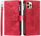 VEEMOS Wallet Case for iPhone 12 Pro Max Flower Flip Case Protective Leather Folio Book Phone Cover with Card Slots Kickstand Zipper Pocket - Red