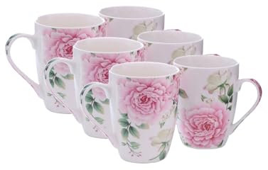 mucHome Kaffeebecher aus Porzellan 250ml Rosen Kaffeetasse Teetasse mit Henkel Tasse (4er Set Kaffeebecher)