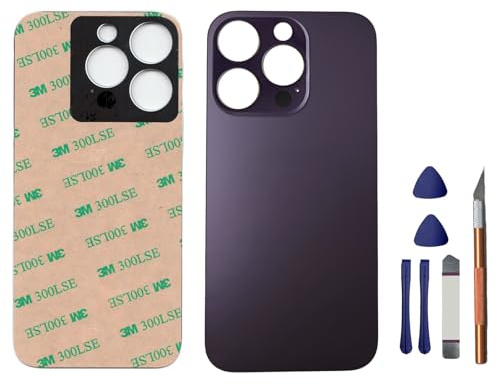 Mingxiong 14 Pro Max Ersatz-Rückglas für iPhone 14 Pro Max, Rückglasscheibe mit vorinstalliertem Kleber + Reparaturwerkzeugset (Deep Purple)