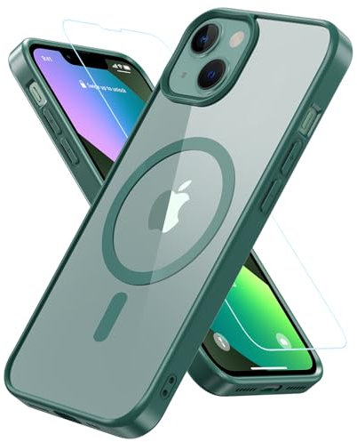 Für iPhone 13 Mini Hülle, Magnetisch Handyhülle iPhone 13 Mini Mit Panzer Schutz Glas, Kompatibel mit MagSafe 360° Rundumschutz Stoßfest Case Cover Schutzhülle für iPhone 13 Mini 5.4 -Grün