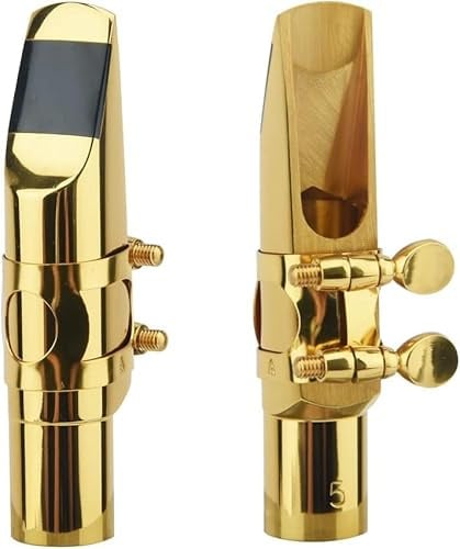 Altsaxophon-Mundstück mit Kappe und Blattschrauben, Messing-Metall-Eb-Altsaxophon-Mundstücke 5C für Saxophon-Profis und Anfänger (7C)