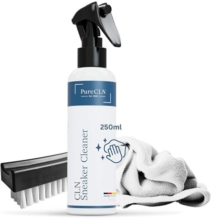 PureCLN Sneaker Cleaner Set für Leder, Mesh und Stoff - Sneaker Reinigungsset mit 250ml Reiniger, Bürste & Mikrofasertuch – Schuhreiniger mit Tiefenreiniger-Formel und Made in Germany
