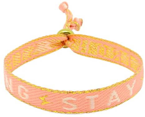 Selfmade Jewelry - Statement Festival Armband Stoff Armband Damen Stoffarmbänder in Pink für Festival Outfit Damen (HAPPINESS (Pink-Orange-Grün)) (Stay Strong (Rosa-Weiß-Gold))