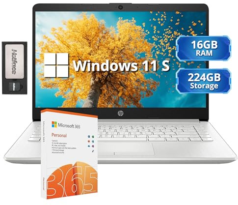 HP Stream 14 pollici HD leggero laptop, Intel Celeron N4120, 16 GB di RAM, 224 GB di memoria (64 GB eMMC + 160 GB docking station), Intel UHD Graphics, webcam HD, 1 anno Office 365, WiFi, Bluetooth,