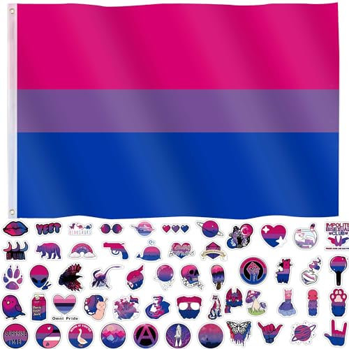Bisexuelle Pride-Flagge, 90 x 150 cm, Pride-Monats-Zubehör, Bi-Pride-Regenbogen-Flagge, Banner, Dekorationen, Stuff für Paraden, Regenbogen-Festival, Party, mit 60 Stikern