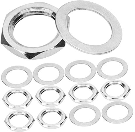 Parliky 10 Sets Metal Electric Guitar Nut Washers 6.35mm Output Socket Hex Screws for Bass Guitar Accessories Silver Metric Thread