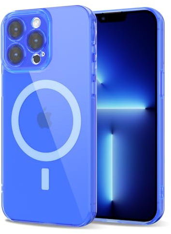 Svanove für iPhone 13 Pro Max Hülle Magsafe Durchsichtig mit Kameraschutz, Dünn Transparent Bunt Handyhülle Magnetisch Induktives Laden, Einfarbig Klar Slim Silikon Handy Hülle Mädchen, Neon Blau