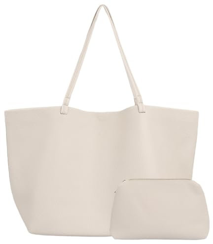 Shengxi Große Schultertasche PU Leder, Große Handtasche Damen weiß Mit einer kleinen Tasche, Shopper tasche damen groß für College Schule Arbeit Alltag und Reisen, Off white