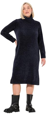 Ulla Popken Damen große Größen Übergrößen Plus Size Chenille-Kleid, Strukturstrick, Rollkragen, Langarm 833076