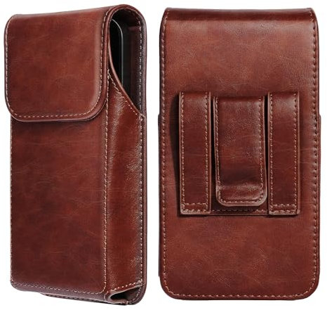 Flintronic Mobile Phone Holster - Crazy Horse Leather Belt Pouch, For iPhone 15 14 13 12 11 Pro, Ideal for Work, Gifts, Hiking, Camping