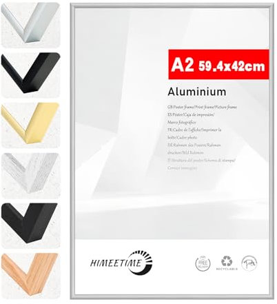 HIMEETIME® 1x Cadre Photo 42x59,4 cm en Aluminium Argenté Cadre 42x59,4 cm, Cadre à Documents A2, Verre Acrylique Incassable Excellente Qualité Durable, Décoration Murale A2