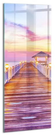 Wallfluent Gehärtetes Glas Dicke 4mm Für die Küche Badezimmer und Schlafzimmer Glasbild 50x125cm Wanddekoration Wandbild Bild Mit Motiv - Bewaldete Brücke im Hafen