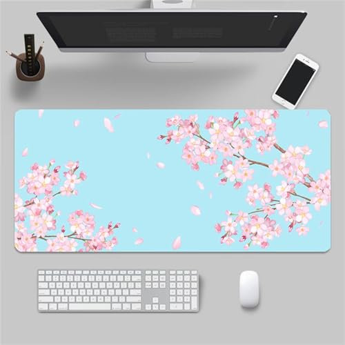 Tapis de Souris Gaming 1200x600x3mm Tapis de Souris de Jeu Fleur Rose Verte Tapis de Souris XXL Étendu avec Base Antidérapante et Bords Cousus Grand Tapis Souris pour Maison Bureau Gamer