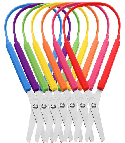 Qaestuan 7 Stück Schlaufenschere mit Griff, Selbstöffnend Sicherheitsschere für Kinder, Bunte Kinderschere mit Adaptivem Griff, Kleinkind Schere, Selbstöffnende Schere Geeignet für Kinder Erwachsene