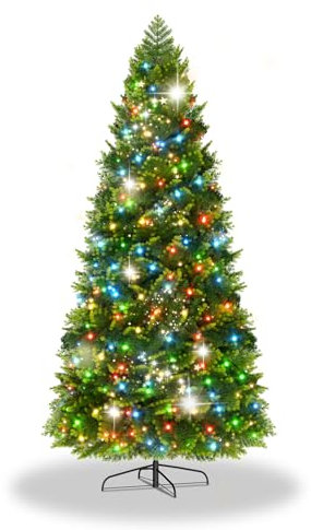 Aufun 150cm Künstlicher Weihnachtsbaum mit 200 RGB LEDs Beleuchtung, Premium Tannenbaum künstlich Edeltanne Schnellaufbau aus PE & PVC, mit Metallständer, 400 Zweigspitzen, Schnellaufbau Klappsystem