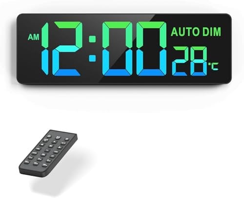 REACHER 16,5 Zoll Große Digitale Wanduhr Timer mit Countdown-Timer, Automatischem Dimmer, Fernbedienung, Temperatur, 12 Farben, LED-Wanduhr für Büro, Fitnessstudio, Schule, Wohnzimmer