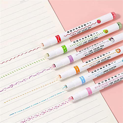 Keeplus 6Stk Magic Border Pen,Gracegrip Magic Border Pens, Border Design Pens, Curve Highlighter Pens Set, Kurvenstifte für Notizen, Doppelspitze Stifte, Curve Textmarker Stift Set für Kinder