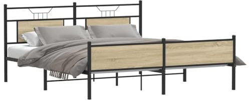 vidaXL Metallbett ohne Matratze Sonoma-Eiche 183x213 cm, Bettrahmen, Doppelbett, Lattenrost, Bett, Gästebett, Metallbett, Bett Metall