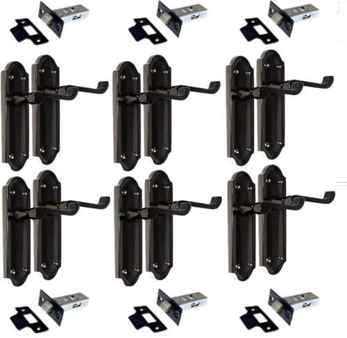 Epsom Door Handle- Ashford Black Nickel Internal Latch Door Handles-Door Handles Internal Sets with Tubular Latch, Black Door Handle Set for Internal Doors, Door Handle in Black Nickel, 170 x 48mm