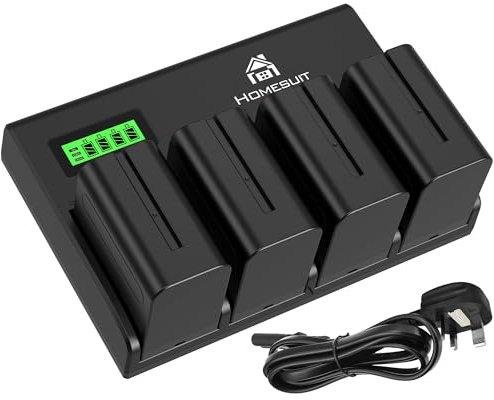 Homesuit NP-F970 Replacement Battery 8800mAh and 4-Channel LCD Charger for Sony NP-F970/NP-F960/NP-F950/NP-F930/NP-F770/NP-F750/NP-F570/NP-F550 for Camera, Monitor, LED Video Light, Camcorder (4-Pack)