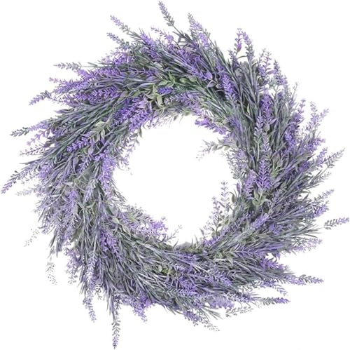 45cm Lavendel Blumenkranz, FrüHling Sommer TüRkranz, Lila Wandkranz, KüNstliche Lavendel HaustüR Kranz Im Freien Blume Kranz GroßE KüNstliche KräNze FüR Alle Jahreszeiten, Bauernhaus