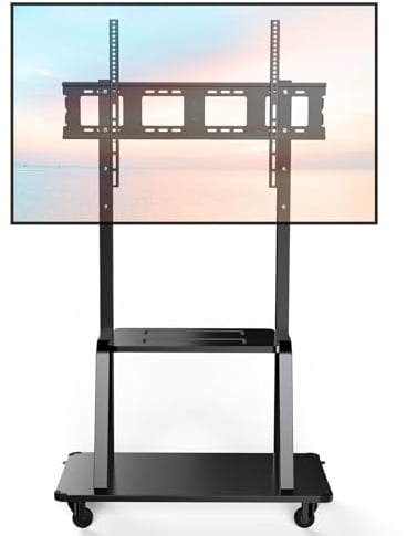 JXMTSW Mobile TV Stand with Wheels, Height Adjustable 50-120 Inch TVs, Large TV Stand that Supports 120 kg VESA 900 x 600 mm, Space-saving Advertising, Home, Business, Display TV Stand, Mobile TV-S