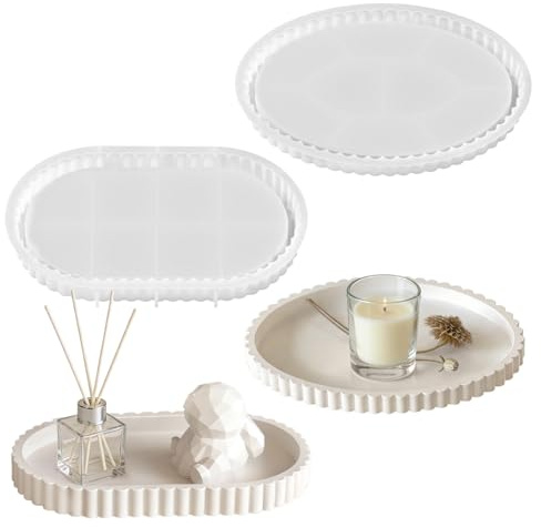 2 Stück Silikonform Tablett,DIY Silikonformen Gießformen Tablett mit Spitze,Oval Silikonform Teller,Untersetzer,Aufbewahrung Tablett Beton Gipsform Handwerk